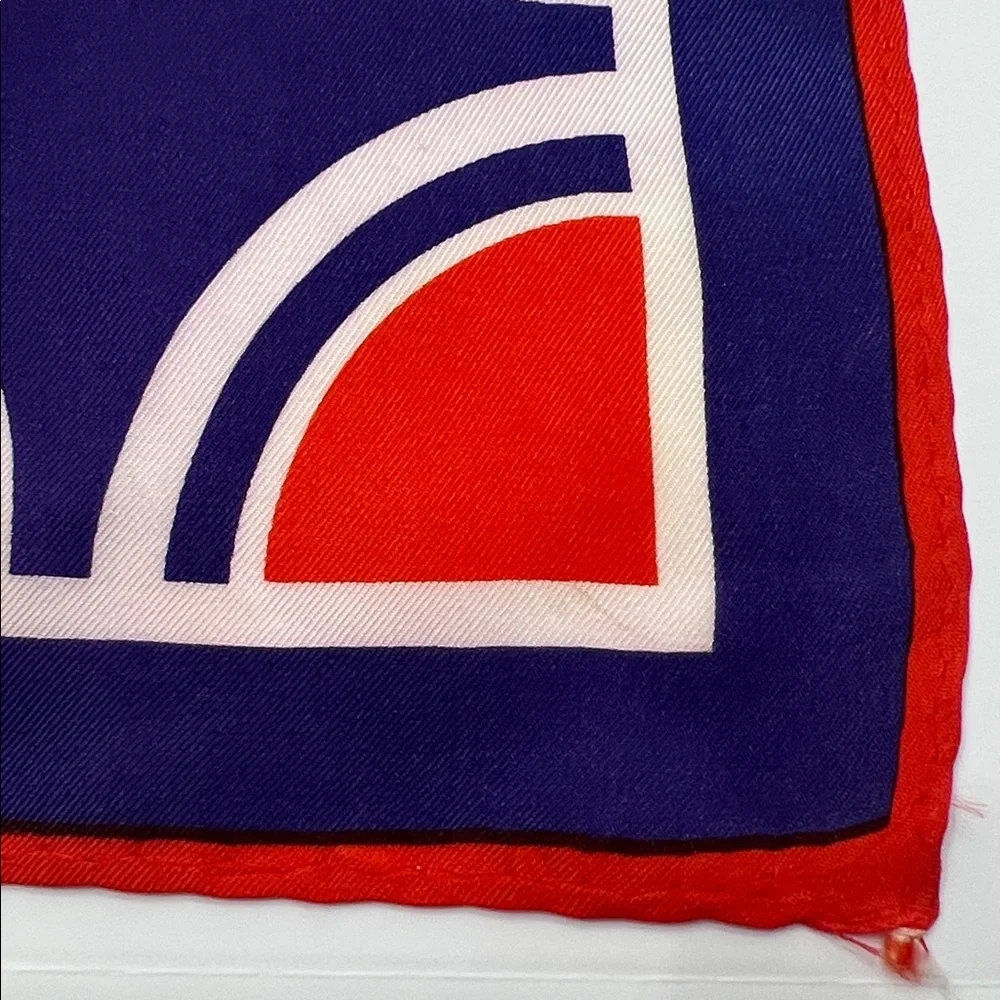 Vintage Vera Neumann Square Geometric Red and Blue Scarf 23” Square circles